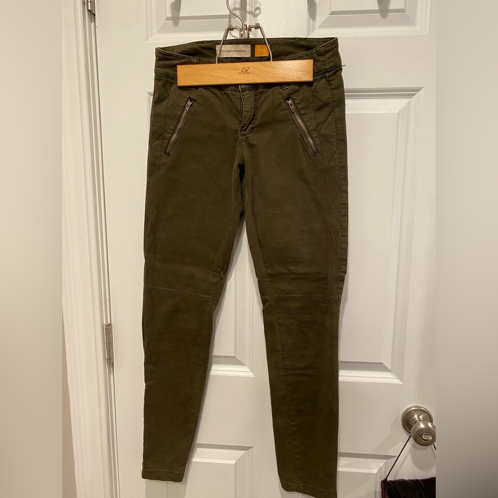 Pilcro Anthropologie Olive Green Moto Zip Ankle Pants Size 0